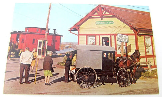 VINTAGE POSTCARD RAILROAD STATION STRASBURG PA LANCASTER COUNTY train railway