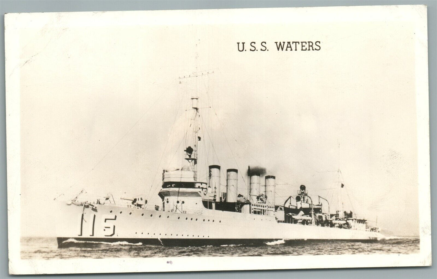 MILITARY SHIP USS WATERS VINTAGE REAL PHOTO POSTCARD RPPC