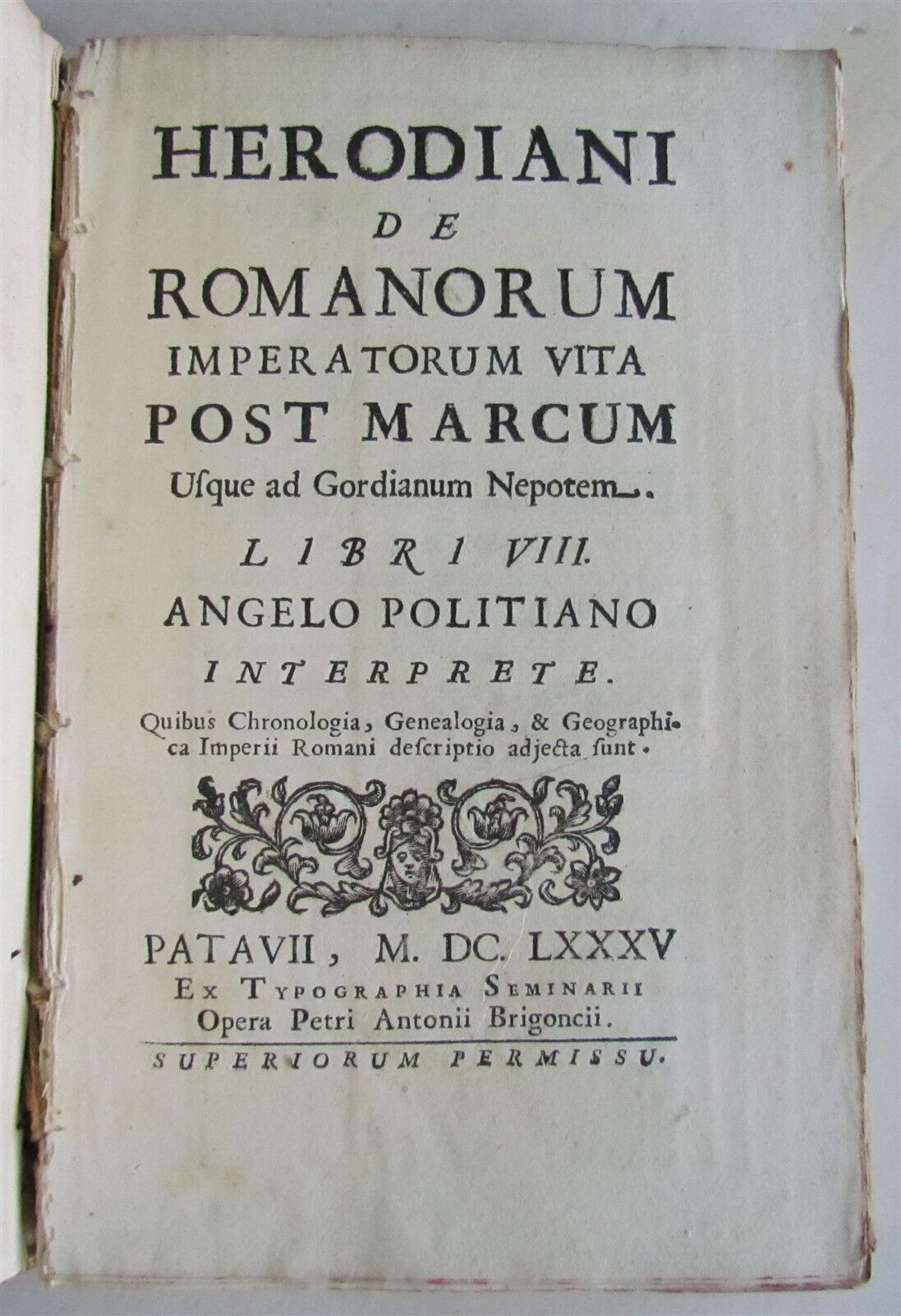 1685 HISTORY OF ROMAN EMPEROR by HERODIANI antique VELLUM BOUND