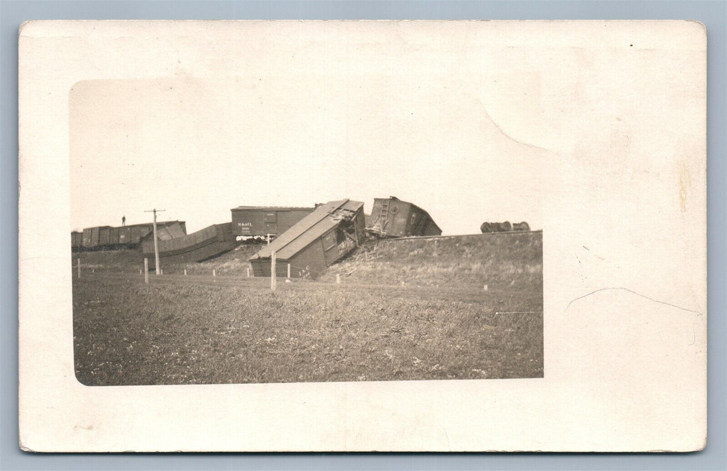 FREIGHT TRAIN CRASH WRECK railroad ANTIQUE REAL PHOTO POSTCARD RPPC railway