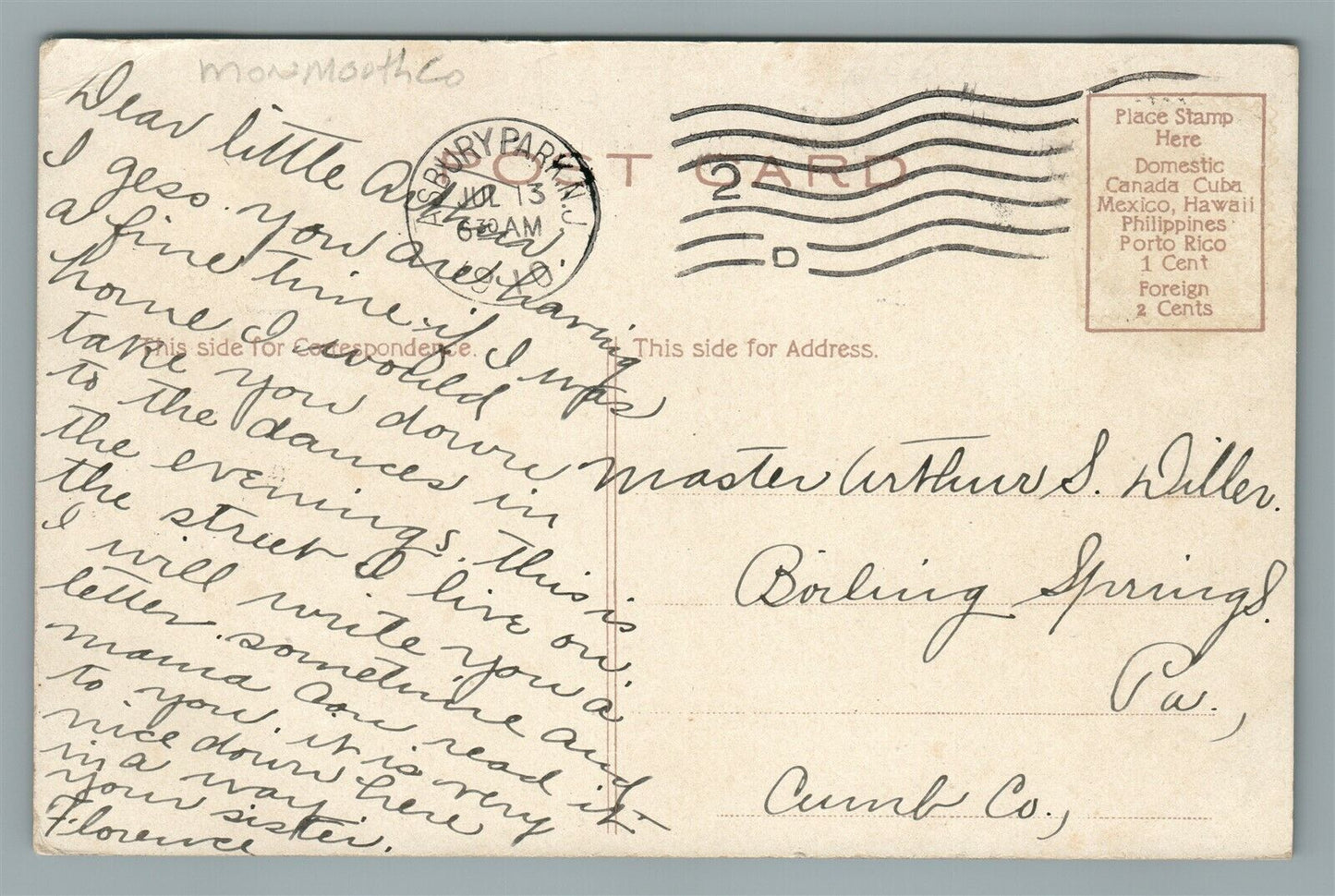 ASBURY PARK NJ FOURTH AVE. ANTIQUE POSTCARD
