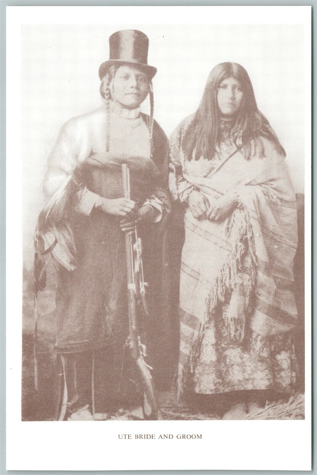 AMERICAN INDIANS UTE BRIDE & GROOM UNDIVIDED ANTIQUE POSTCARD