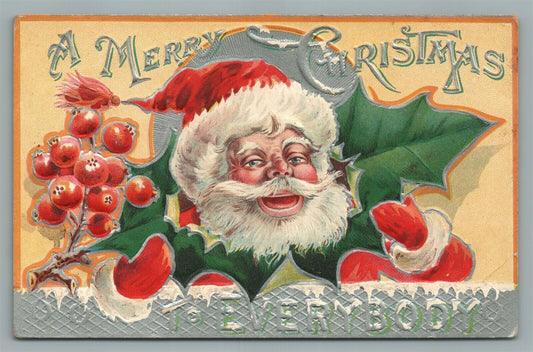 MERRY CHRISTMAS TO EVERYBODY ANTIQUE SANTA POSTCARD