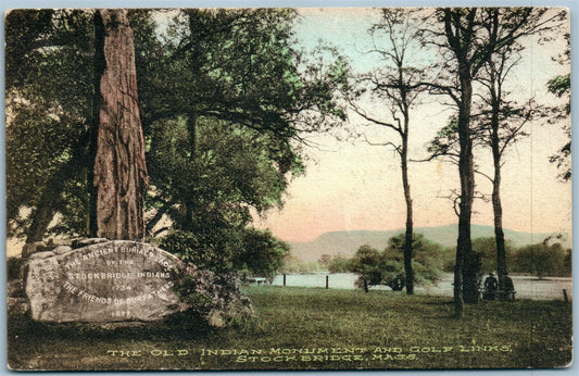 STOCKBRIDGE MA OLD INDIAN MONUMENT & GOLF LINKS ANTIQUE POSTCARD