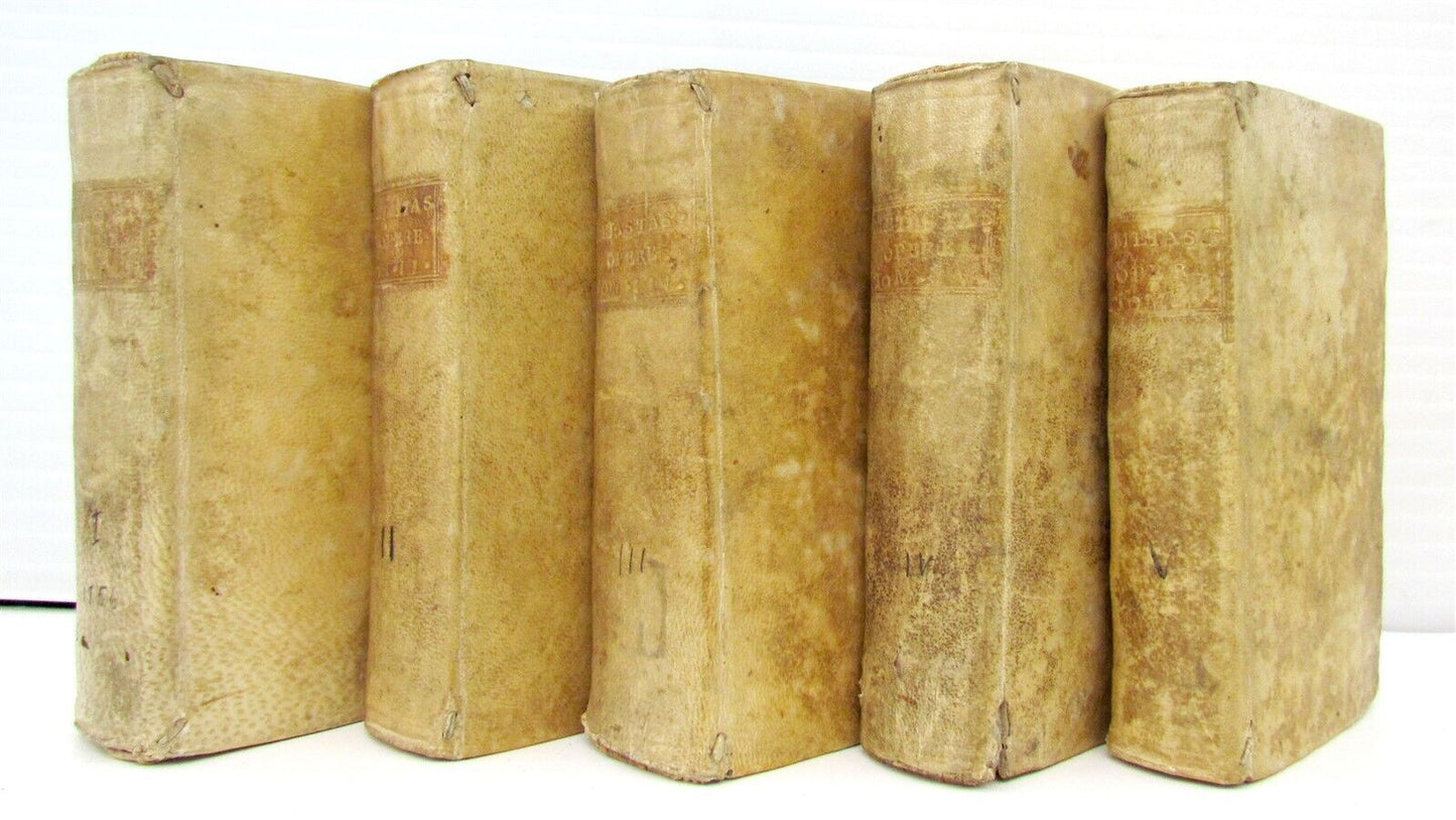 1756 PIETRO METASTASIO 5 VOLUMES antique VELLUM BOUND Opera Theatre in Italian