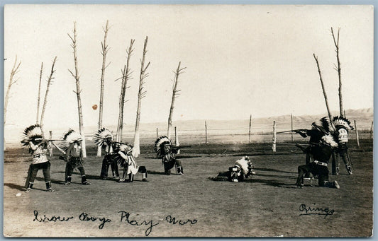 INDIAN BOYS PLAY WAR ANTIQUE REAL PHOTO POSTCARD RPPC