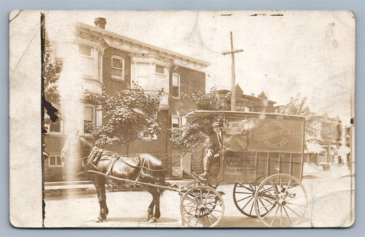 CLEANING DYEING COMPANY ADVERTISING HORSE WAGON ANTIQUE REAL PHOTO POSTCARD RPPC