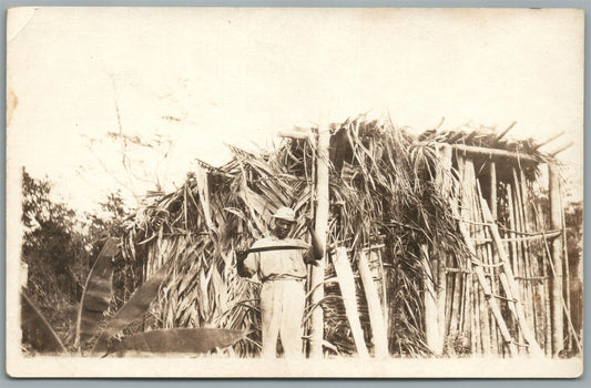 AFRICAN AMERICAN YOUNG MAN w/ MACHETE ANTIQUE REAL PHOTO POSTCARD RPPC