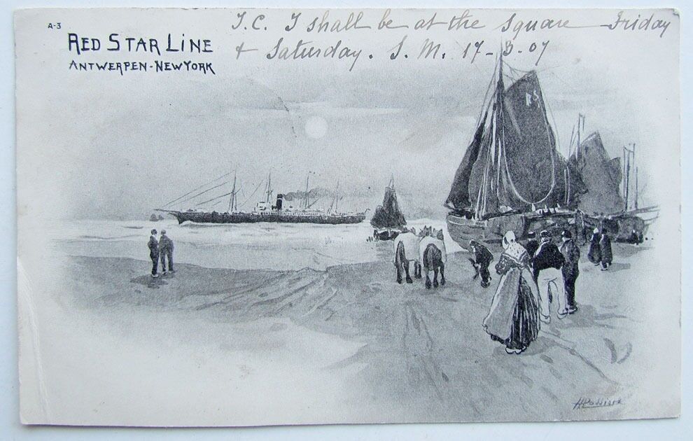 VINTAGE 1907 UNDIVIDED POSTCARD RED STAR LINE ANTWERPEN NEW YORK