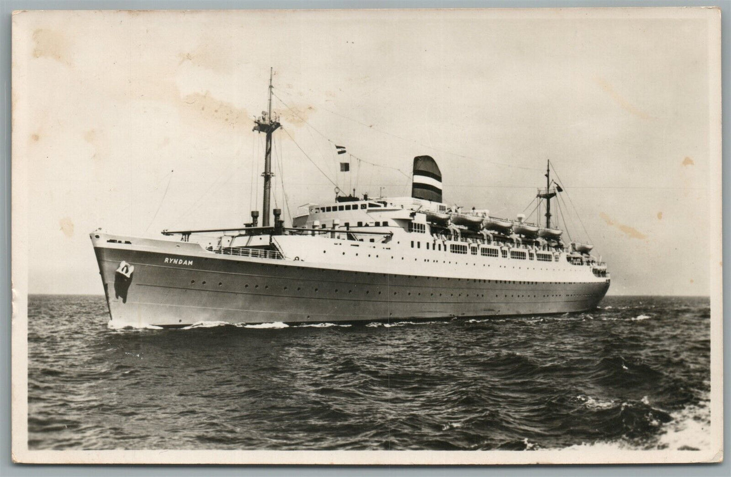 SHIP RYNDAM 1954 VINTAGE REAL PHOTO POSTCARD RPPC BERMUDA CANCEL