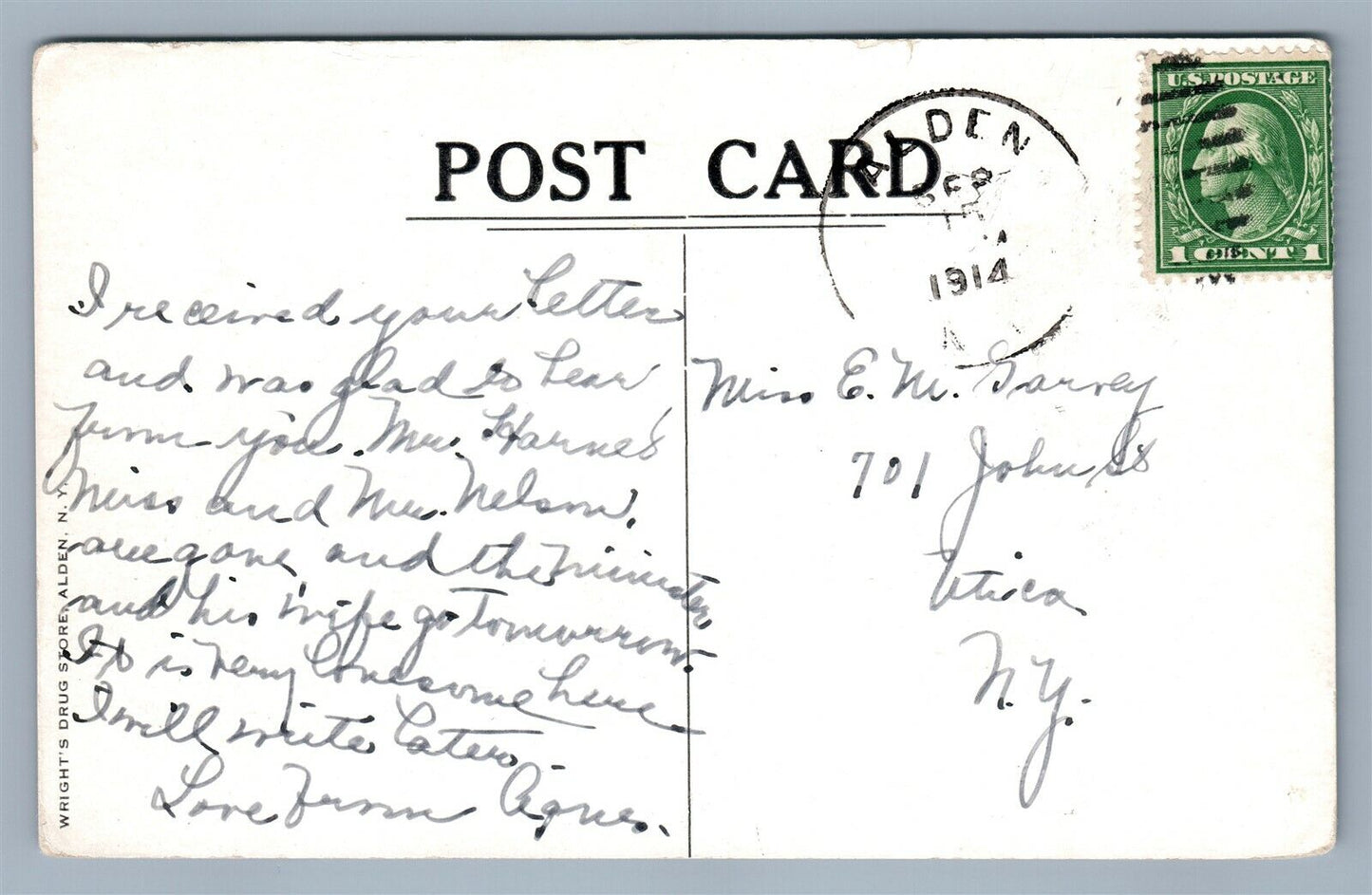 ALDEN CENTER NY ST.JOHN'S SCHOOL ANTIQUE POSTCARD