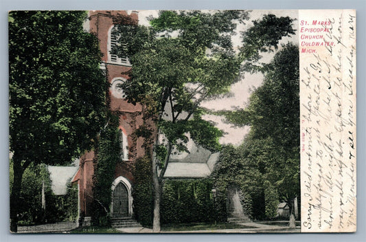 COLD WATER MI ST. MARK'S CHURCH ANTIQUE POSTCARD