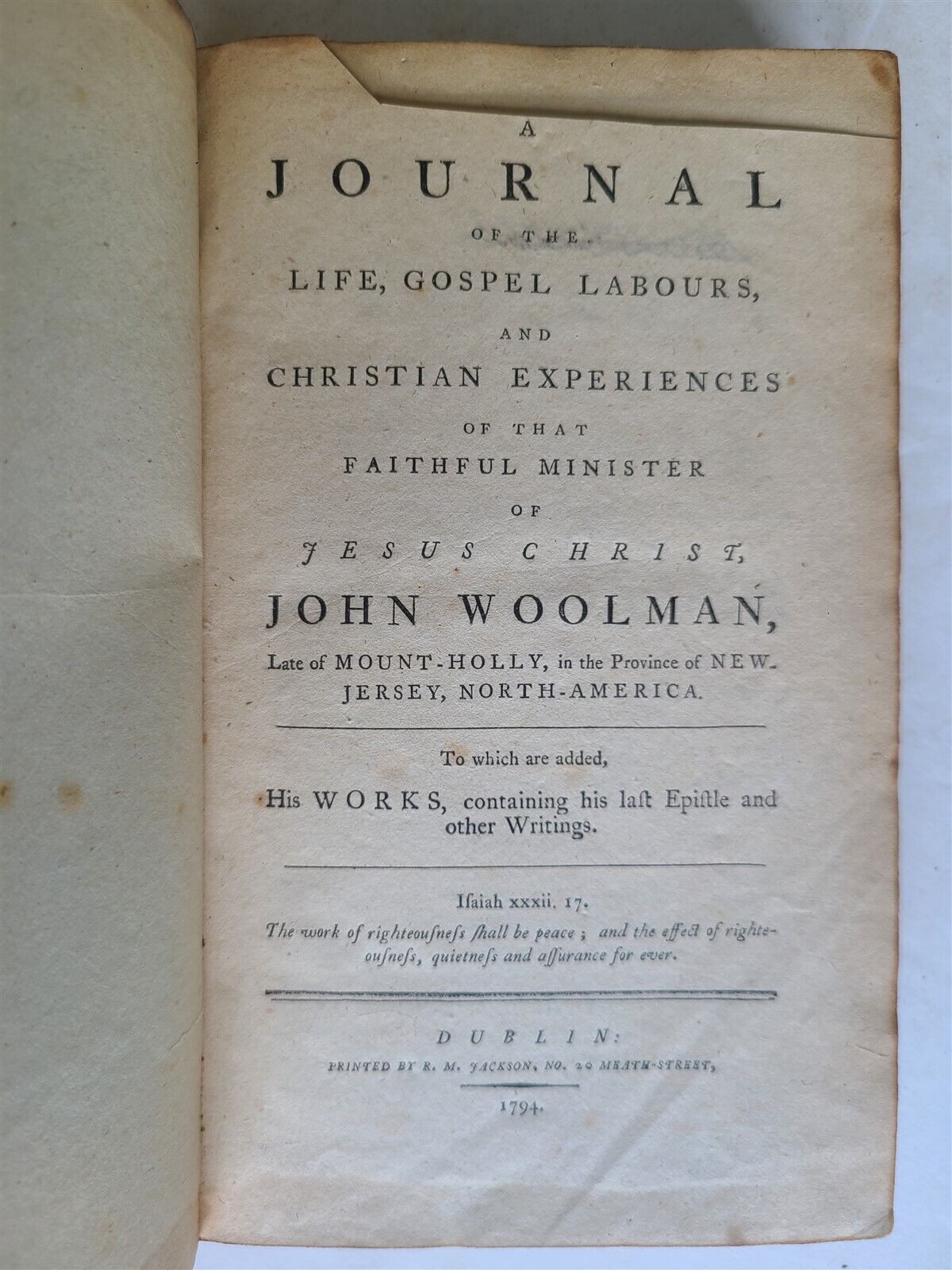 1794 ABOLITION antique Journal of Life Gospel Labours of JOHN WOOLMAN