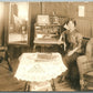 ROOM INTERIOR w/ LADY ANTIQUE REAL PHOTO POSTCARD RPPC