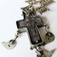 18th CENTURY GREEK ORTHODOX SILVER NECK CROSS antique icon w/ WOODEN INSERT rare