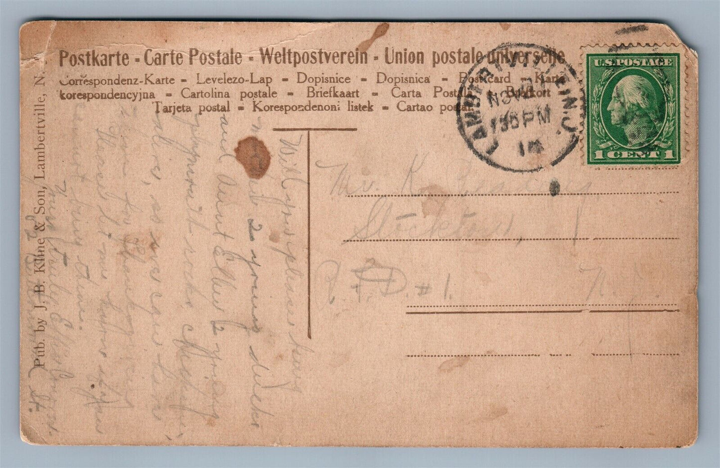 LAMBERTVILLE NJ YORK STREET ANTIQUE POSTCARD