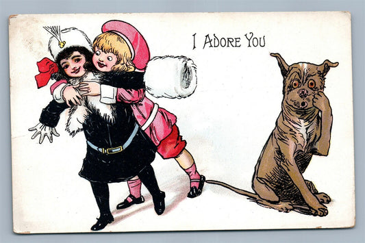 VALENTINE ANTIQUE POSTCARD by R. TUCK series 7 I ADORE YOU w/ DOG