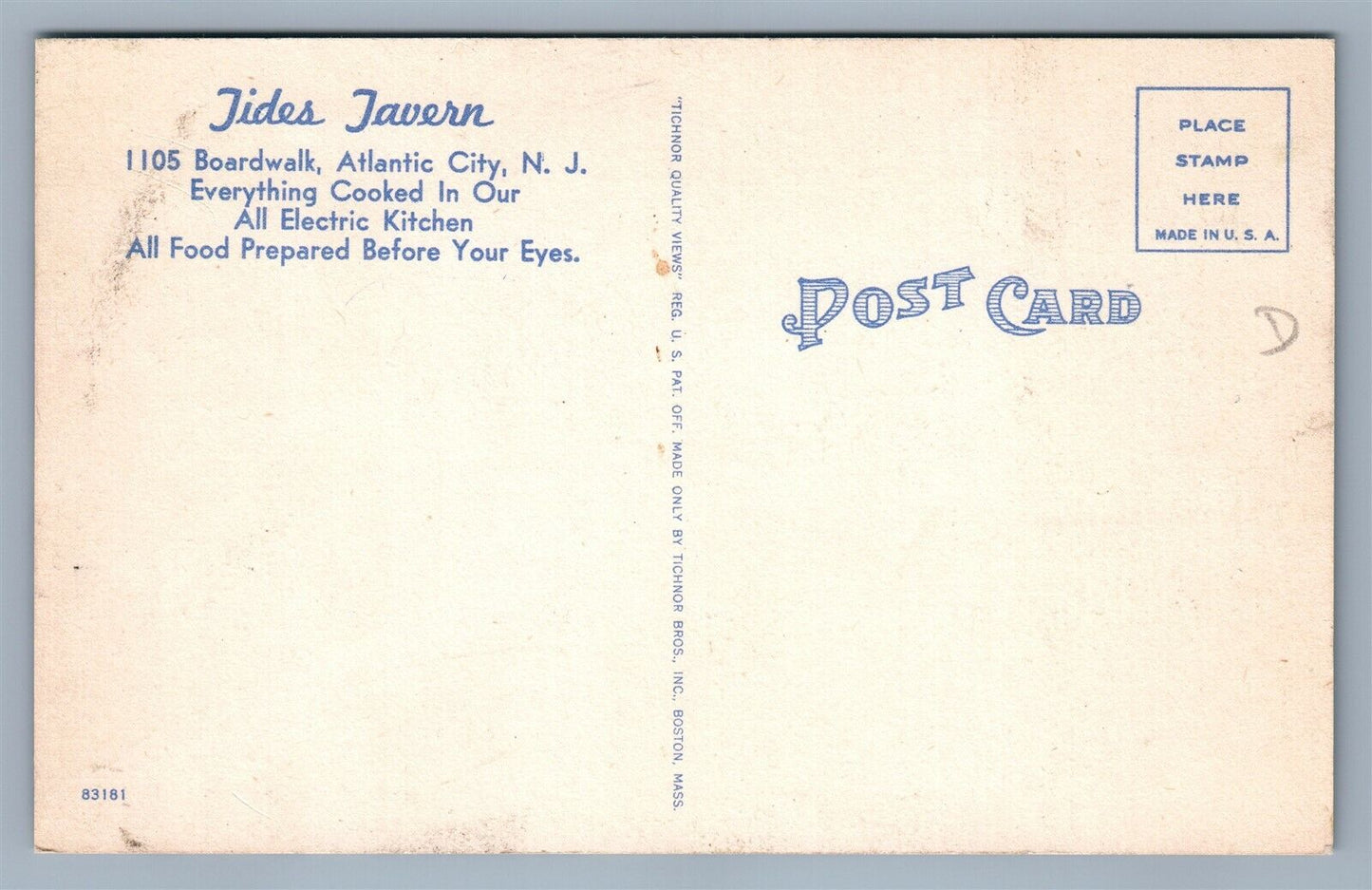ATLANTIC CITY NJ TIDES TAVERN VINTAGE ADVERTISING POSTCARD