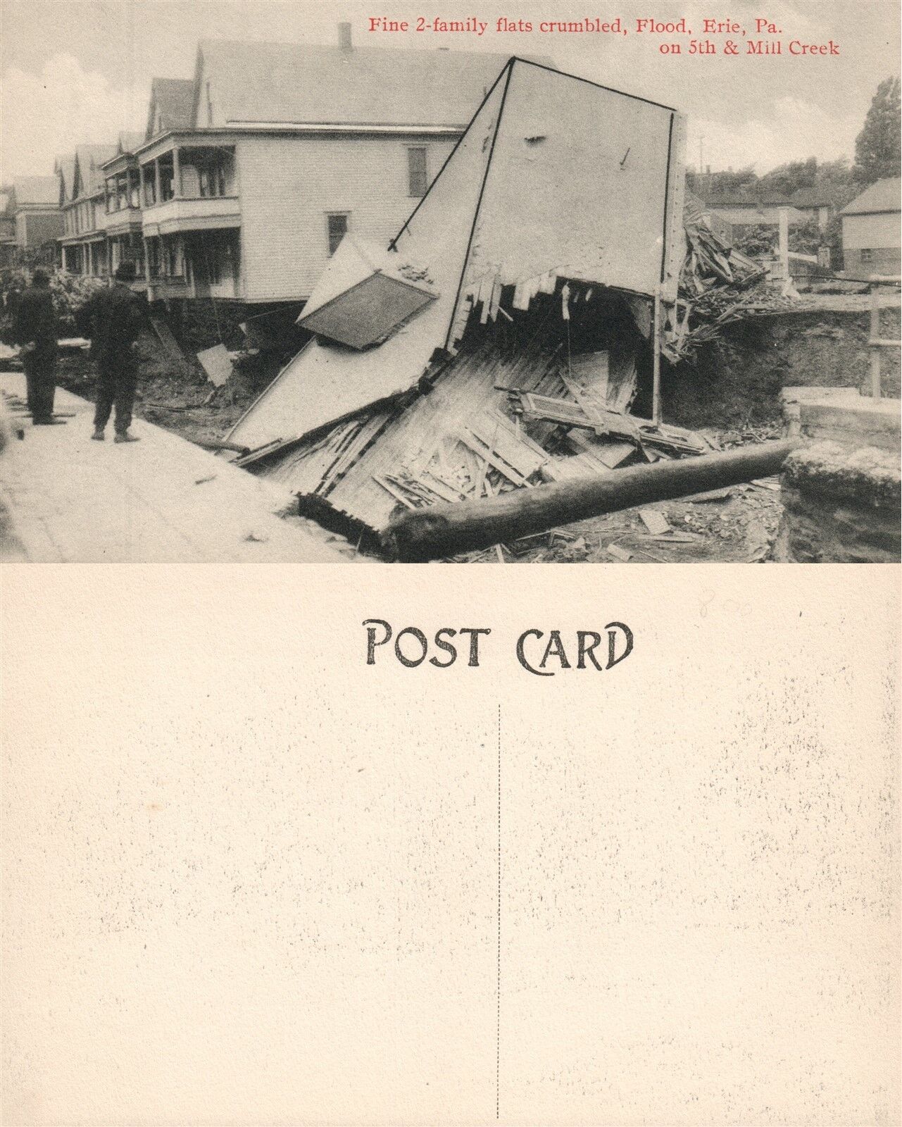 ERIE PA AFTER THE 1915 FLOOD 2-FAMILY FLATS CRUMBLED MILL CREEK ANTIQUE POSTCARD