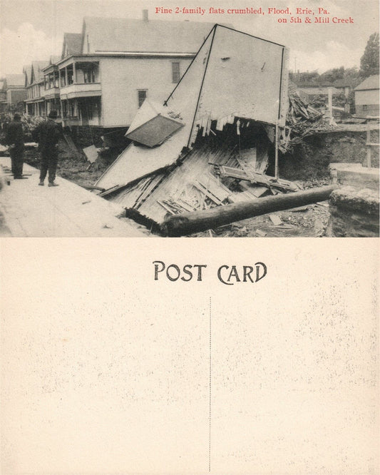 ERIE PA AFTER THE 1915 FLOOD 2-FAMILY FLATS CRUMBLED MILL CREEK ANTIQUE POSTCARD