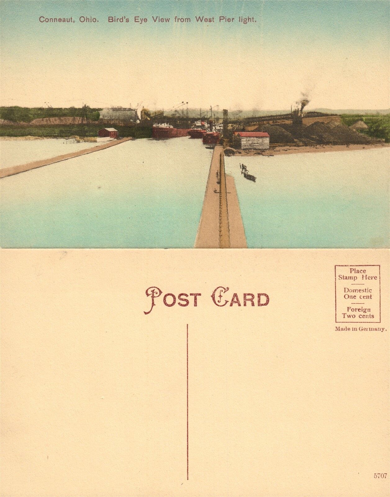 CONNEAUT OH VIEW FROM WEST PIER LIGHT ANTIQUE POSTCARD