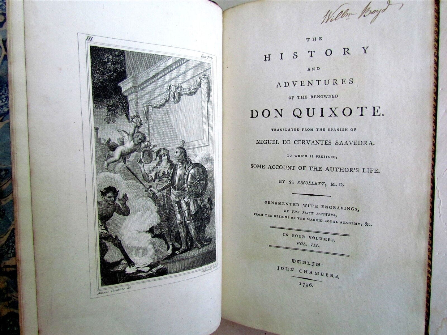 1796 4 volumes CERVANTES HISTORY OF DON QUIXOTE antique in ENGLISH by SMOLLET