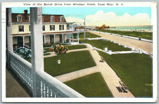 CAPE MAY NJ BEACH DRIVE FROM WINDSOR HOTEL 1925 ANTIQUE POSTCARD
