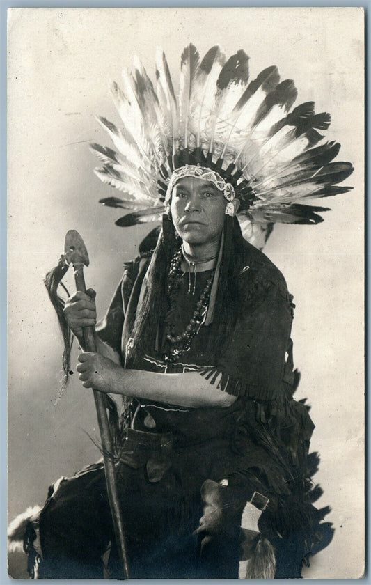 AMERICAN INDIAN ARMORED ANTIQUE REAL PHOTO POSTCARD RPPC