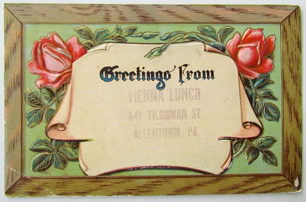 ANTIQUE 1930s POSTCARD GREETINGS FROM VIENNA LUNCH TILGHMAN STREET ALLENTOWN PA