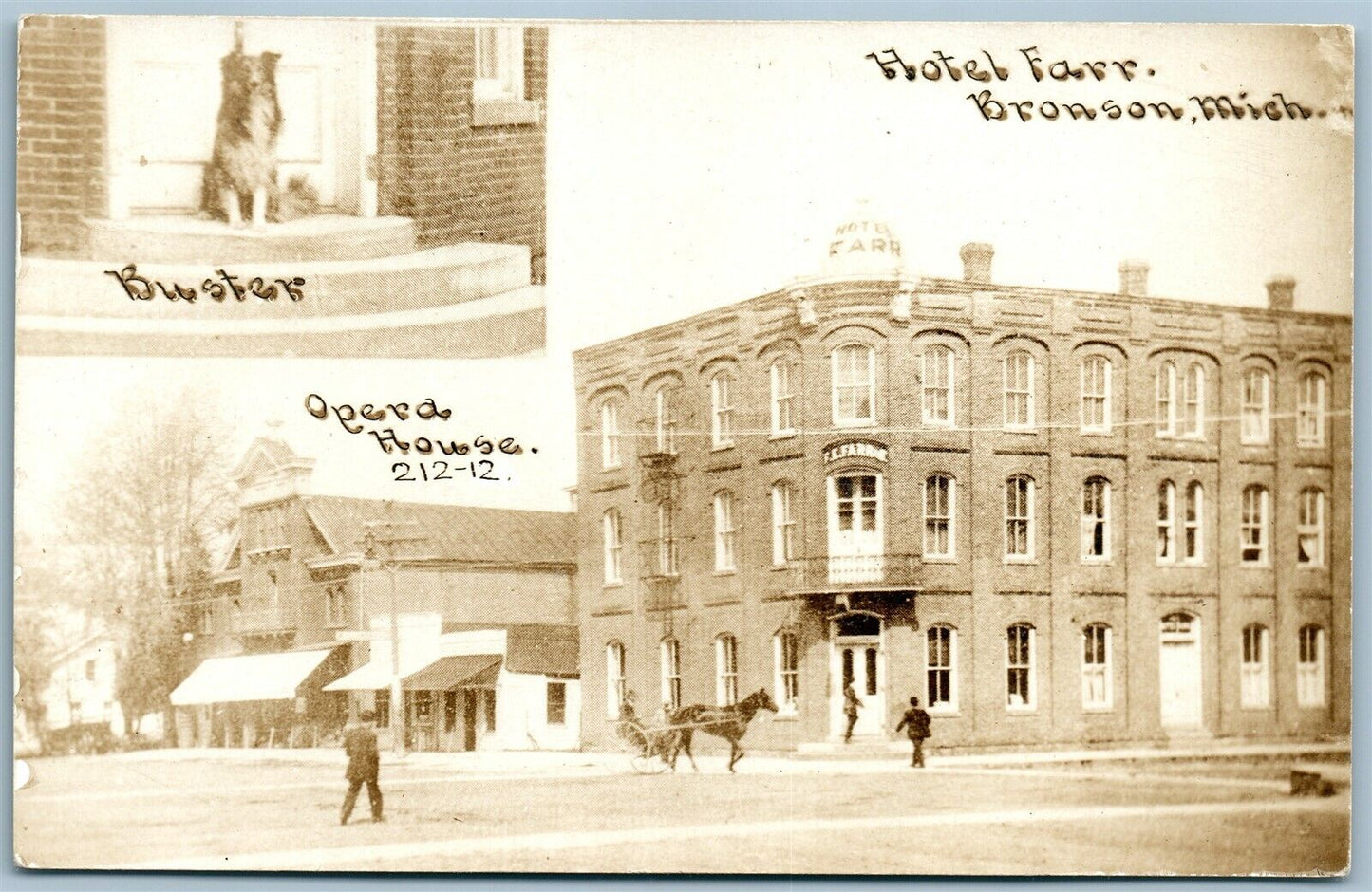 BRONSON MI HOTEL FARR OPERA HOUSE BUSTER ANTIQUE REAL PHOTO POSTCARD RPPC