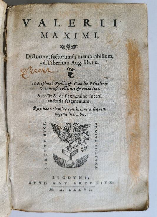 1576 VALERII MAXIMI Dictorum factorumque memorabilium antique VELLUM BINDING