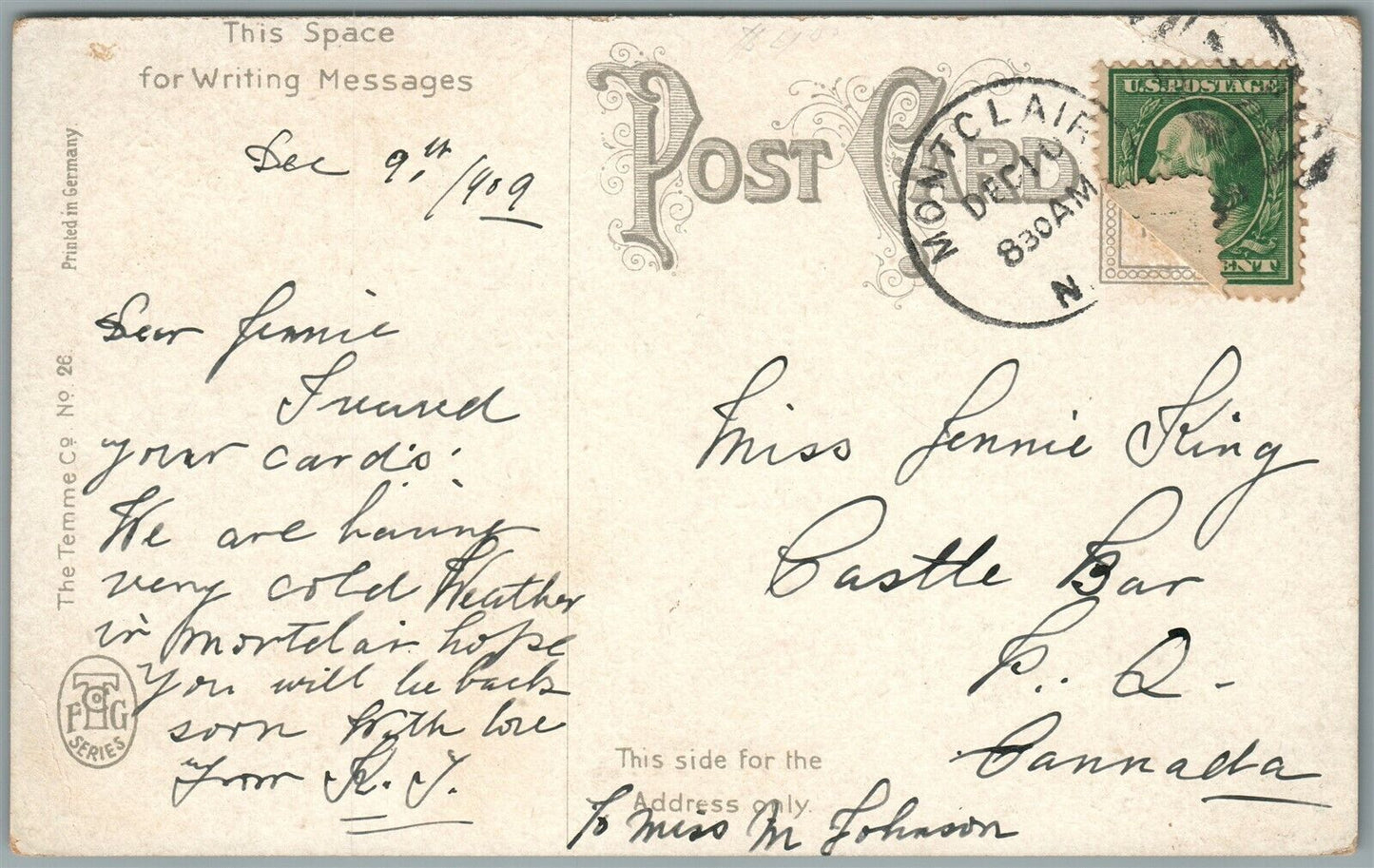 MONTCLAIR NJ CASTLE ANTIQUE POSTCARD