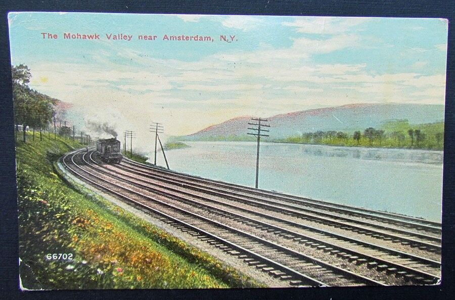 VINTAGE 1919 POSTCARD - MOHAWK VALLEY NEAR AMSTERDAM NY train railway railroad
