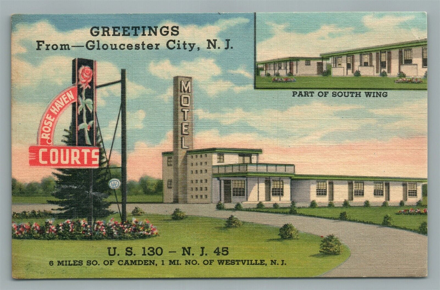 GLOUCESTER CITY NJ ROSE HAVEN COURTS MOTEL VINTAGE POSTCARD