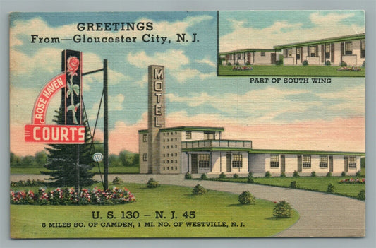 GLOUCESTER CITY NJ ROSE HAVEN COURTS MOTEL VINTAGE POSTCARD