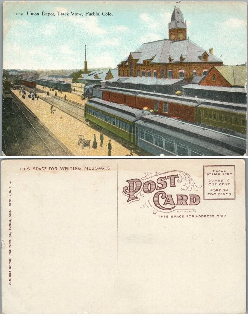 UNION DEPOT TRACK VIEW PUEBLO CO ANTIQUE POSTCARD railroad railway train station