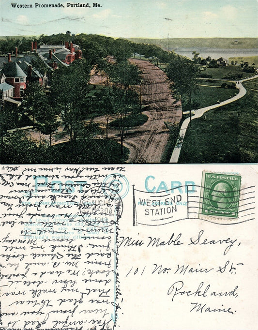 PORTLAND ME WESTERN PROMENADE 1913 ANTIQUE POSTCARD