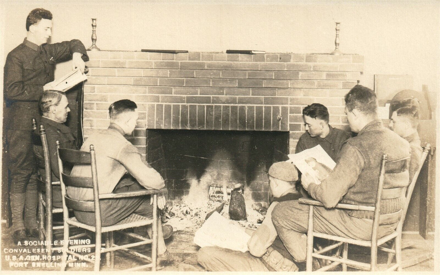 HOSPITAL CONVALESCENT SOLDIERS FORT SNELLING MN ANTIQUE REAL PHOTO POSTCARD RPPC