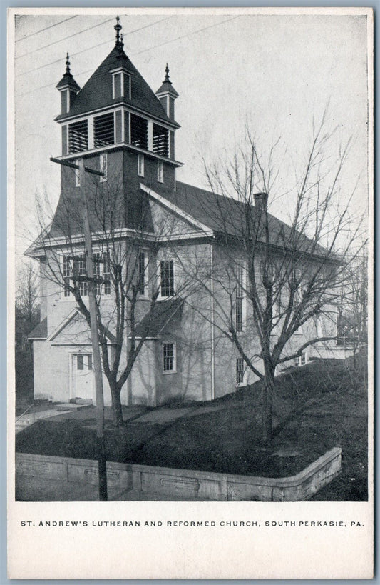SOUTH PERKASIE BUCKS CO PA ST.ANDREW'S CHURCH & RAILWAY DEPOT ANTIQUE POSTCARD