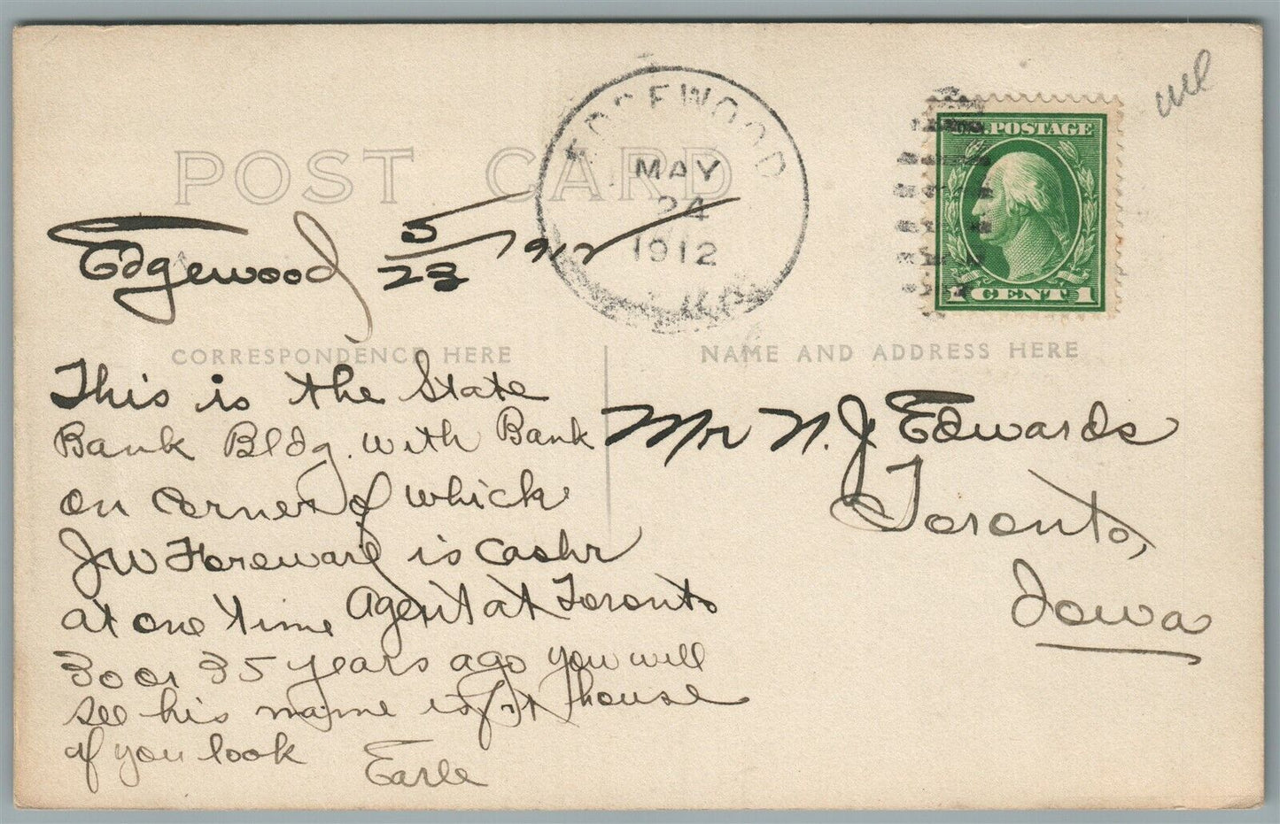 EDGEWOOD IA BANK BUILDING ANTIQUE REAL PHOTO POSTCARD RPPC