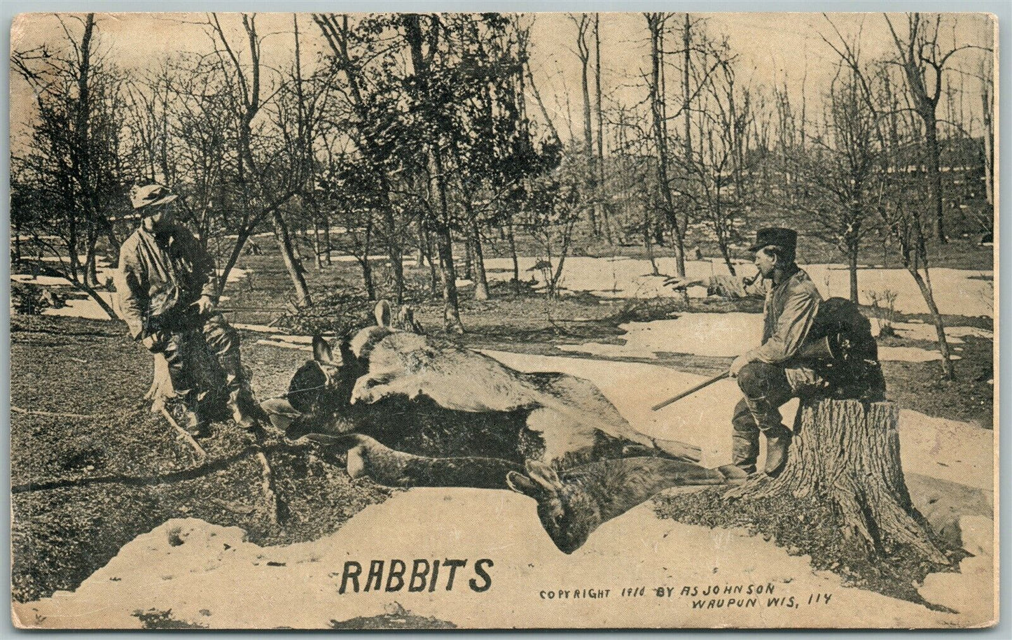 HUNTING RABBIT EXAGGERATED ANTIQUE POSTCARD