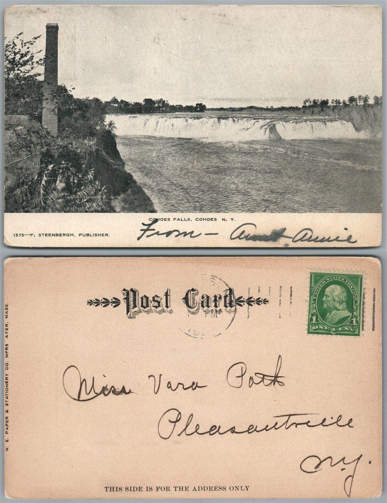COHOES FALLS N.Y. UNDIVIDED ANTIQUE POSTCARD