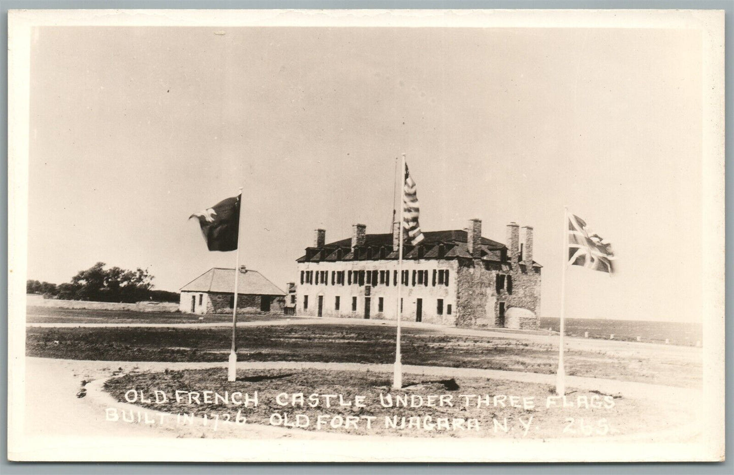 OLD FORT NIAGARA NY OLD FRENCH CASTLE 3 FLAGS VINTAGE REAL PHOTO POSTCARD RPPC
