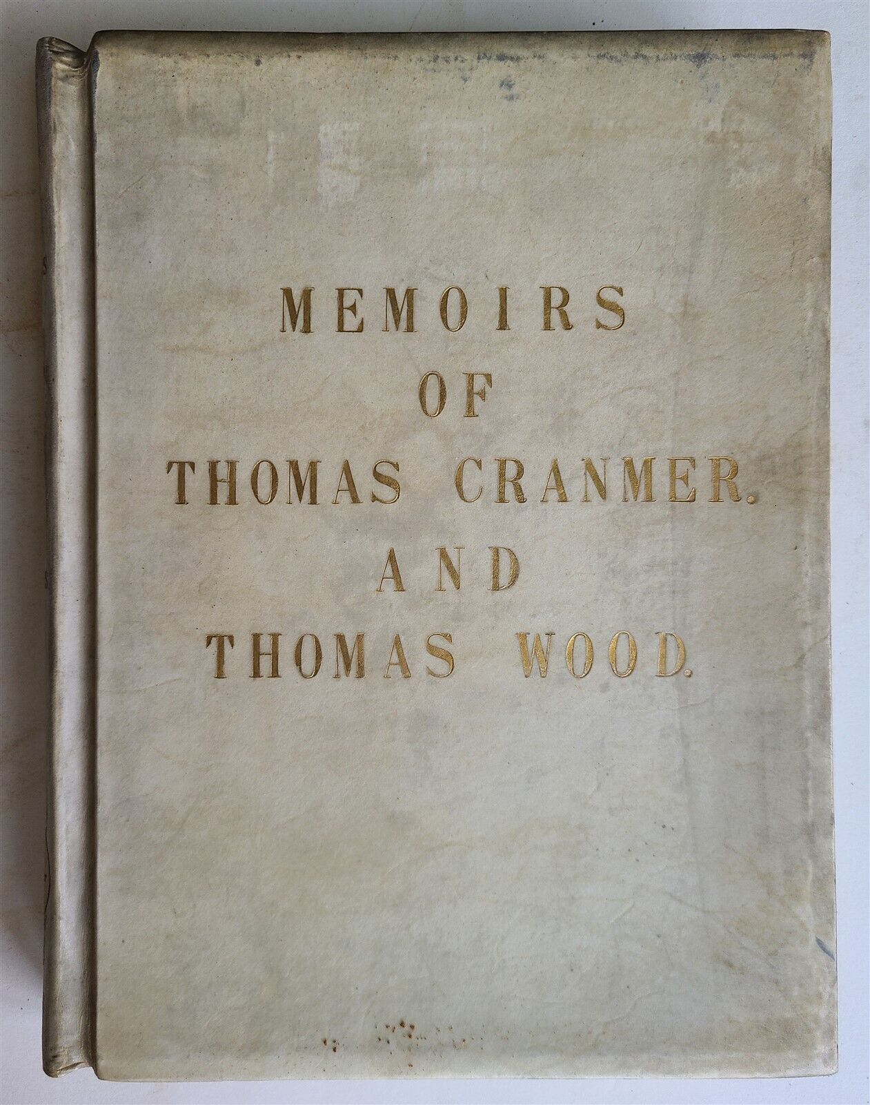 1877 GENEALOGICAL MEMOIRS of THOMAS CRANMER & THOMAS WOOD antique VELLUM BOUND