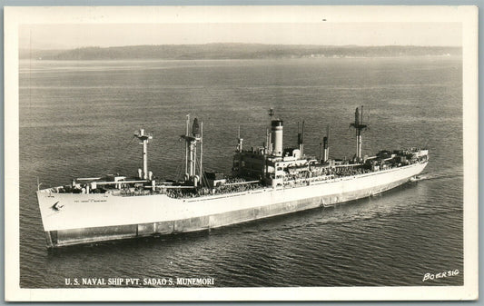 MILITARY SHIP US NAVAL SHIP PVT SADAO MUNEMORI VINTAGE REAL PHOTO POSTCARD RPPC