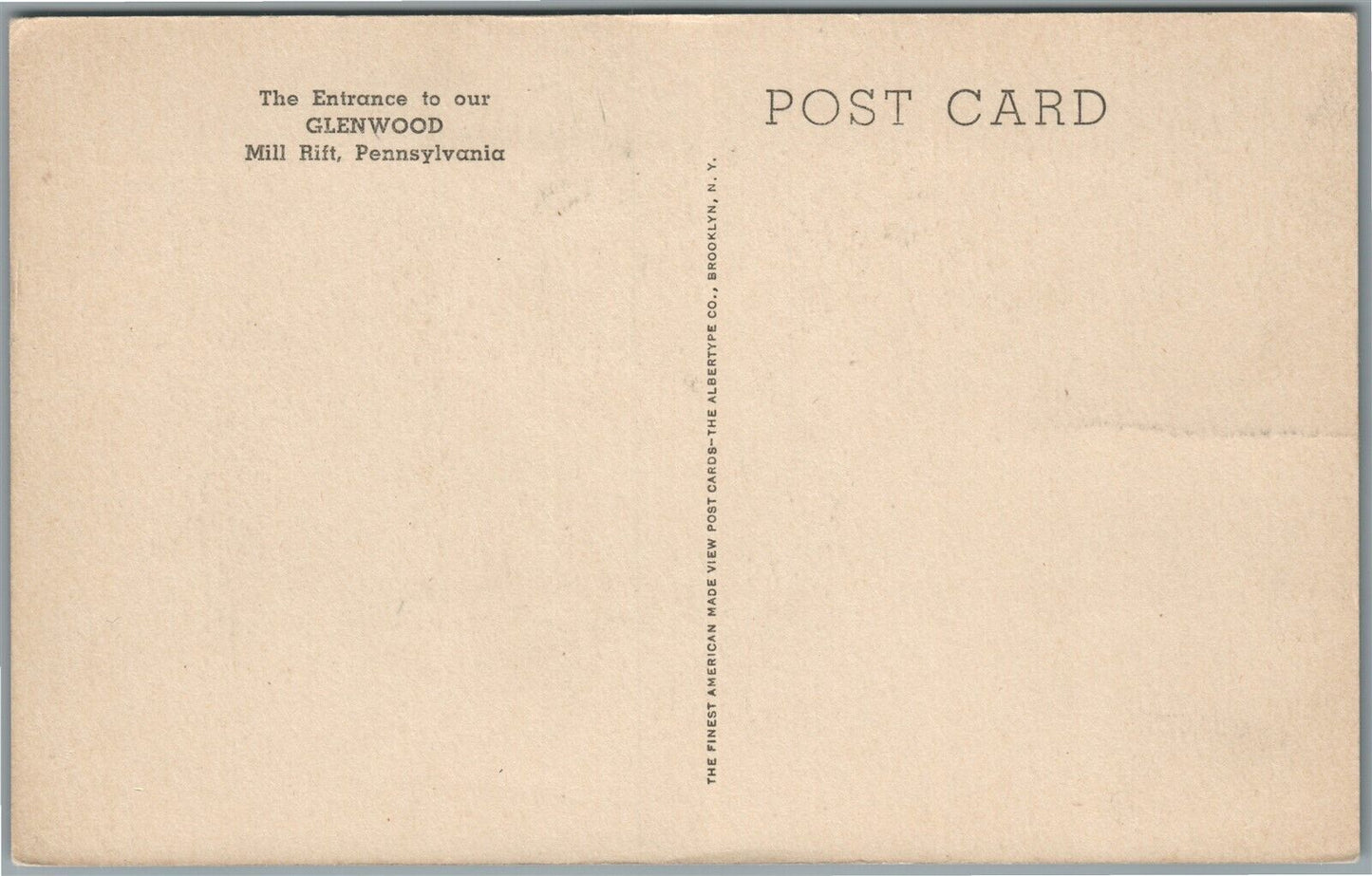 MILL RIFT PA ENTRANCE TO GLENWOOD ANTIQUE POSTCARD