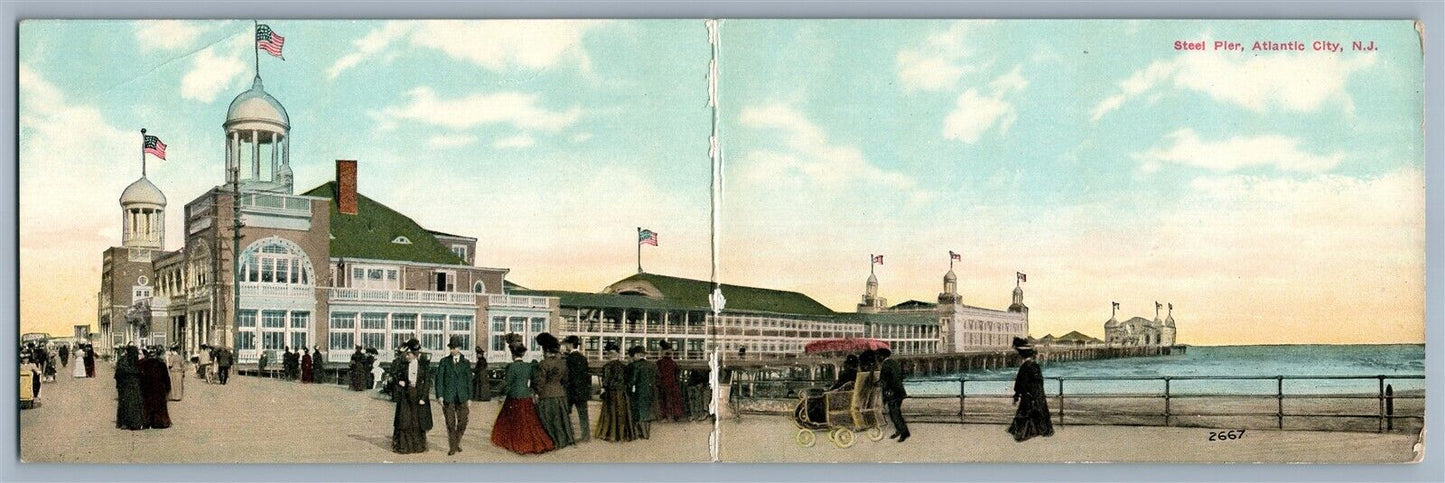 ATLANTIC CITY NJ STEEL PIER ANTIQUE FOLDING DOUBLE POSTCARD