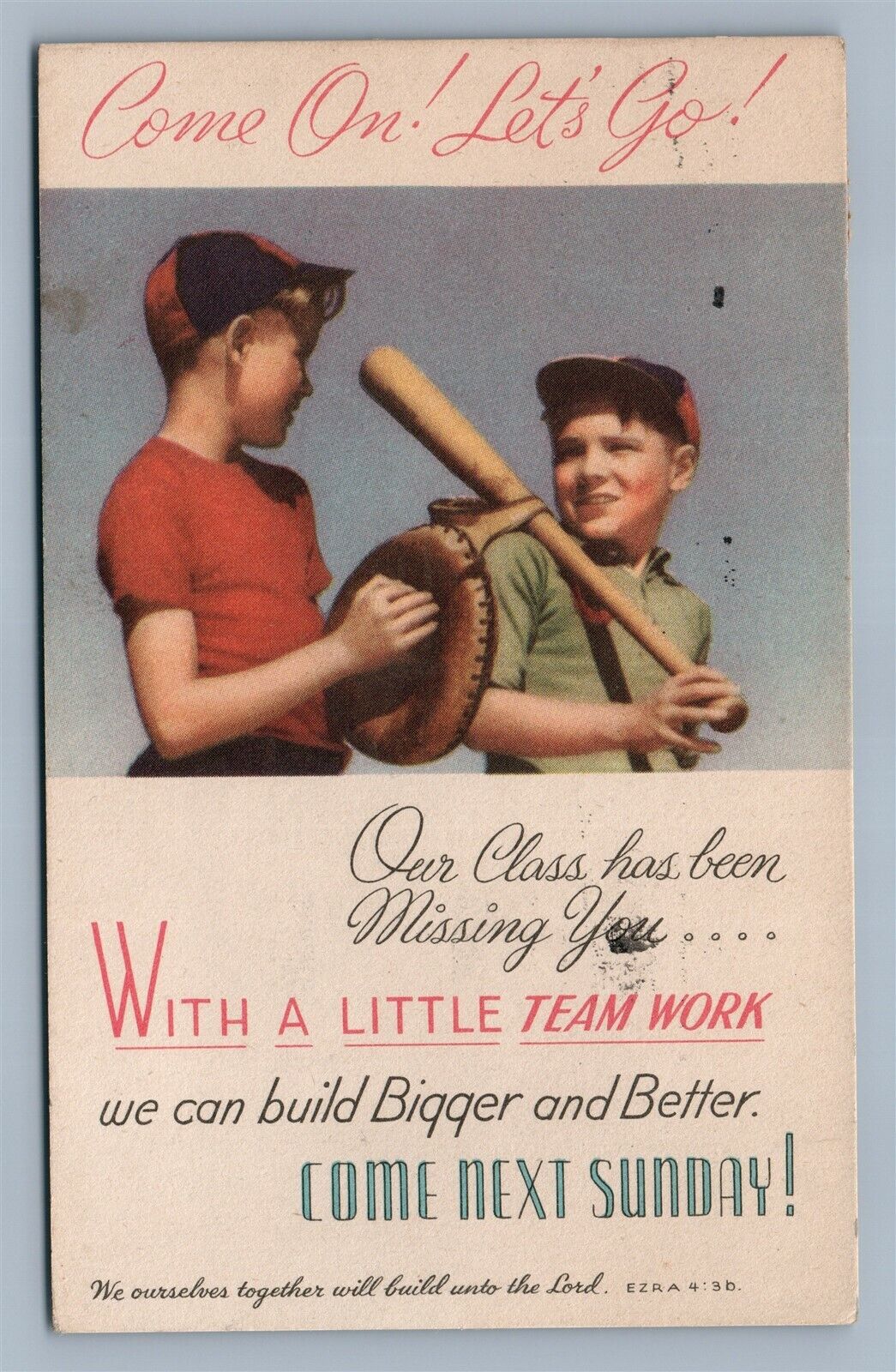 BASEBALL TEAM BOYS INVITATION ANTIQUE POSTCARD