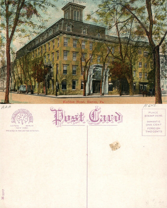 EASTON PA KARLDON HOTEL ANTIQUE POSTCARD