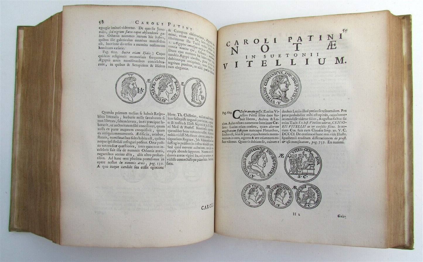 1708 SUETONIUS ILLUSTRATED antique BLINDSTAMPED VELLUM w/ coat of arms of HAGUE